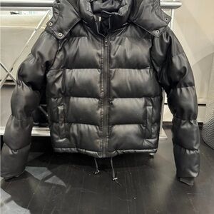 Good American Faux Leather Black Puffer